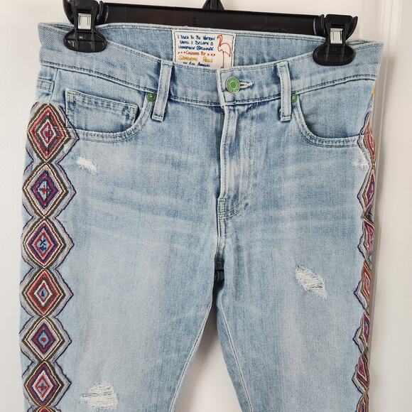 Sandrine Rose Women's Skinny Boyfriend Embroidered Jeans Distressed Size 23 - Picture 7 of 16